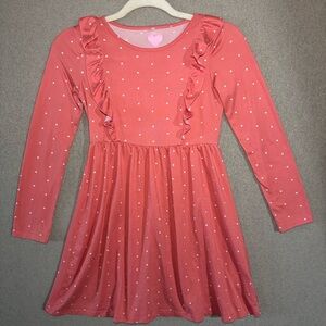Freestyle size 10 Coral Polka Dot long sleeve ruffle Dress